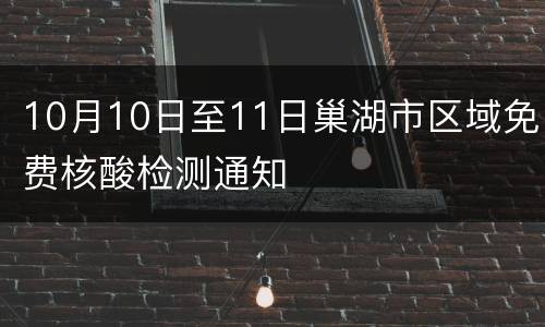 10月10日至11日巢湖市区域免费核酸检测通知