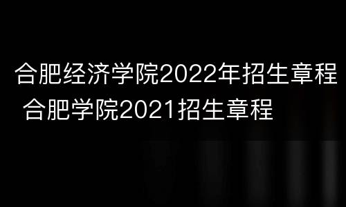 合肥经济学院2022年招生章程 合肥学院2021招生章程