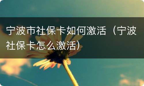 宁波市社保卡如何激活（宁波社保卡怎么激活）