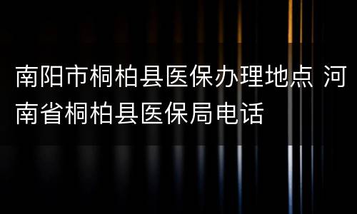 南阳市桐柏县医保办理地点 河南省桐柏县医保局电话