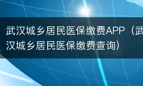 武汉城乡居民医保缴费APP（武汉城乡居民医保缴费查询）