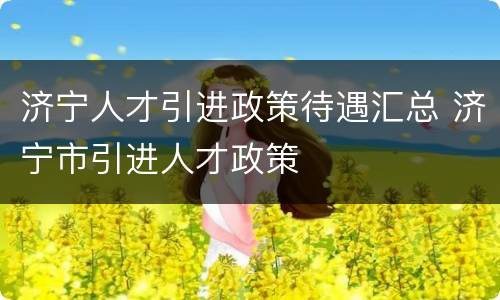 济宁人才引进政策待遇汇总 济宁市引进人才政策
