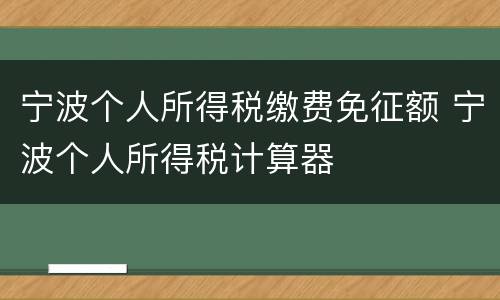 宁波个人所得税缴费免征额 宁波个人所得税计算器