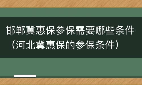 邯郸冀惠保参保需要哪些条件（河北冀惠保的参保条件）