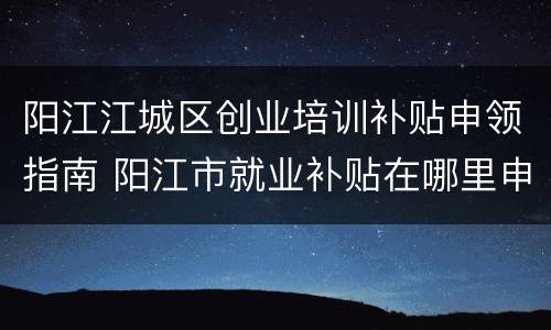 阳江江城区创业培训补贴申领指南 阳江市就业补贴在哪里申请