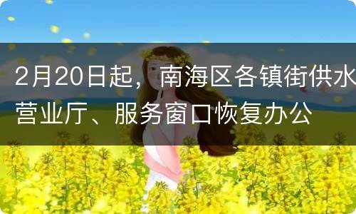 2月20日起，南海区各镇街供水营业厅、服务窗口恢复办公