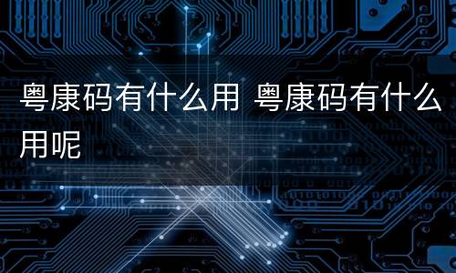粤康码有什么用 粤康码有什么用呢