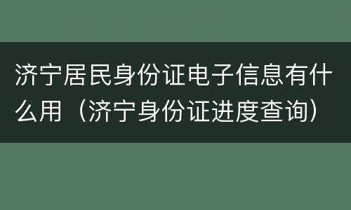 济宁居民身份证电子信息有什么用（济宁身份证进度查询）