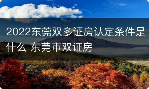2022东莞双多证房认定条件是什么 东莞市双证房