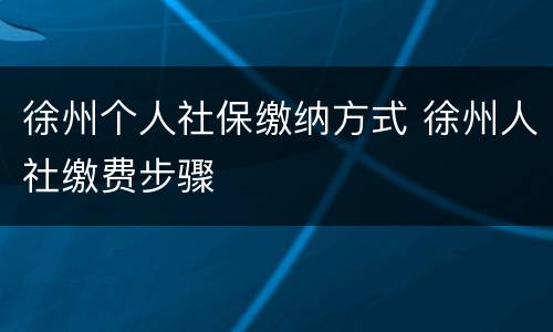 徐州个人社保缴纳方式 徐州人社缴费步骤