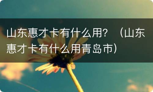山东惠才卡有什么用？（山东惠才卡有什么用青岛市）