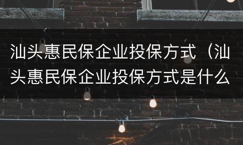 汕头惠民保企业投保方式（汕头惠民保企业投保方式是什么）