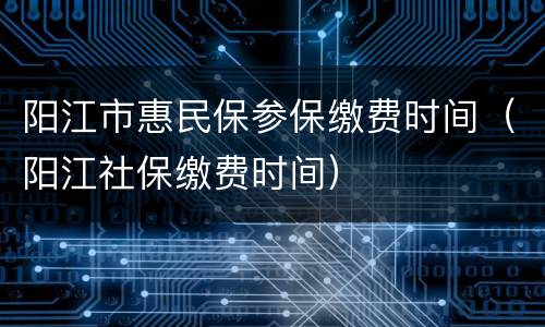 阳江市惠民保参保缴费时间（阳江社保缴费时间）