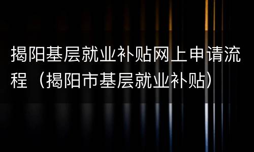 揭阳基层就业补贴网上申请流程（揭阳市基层就业补贴）