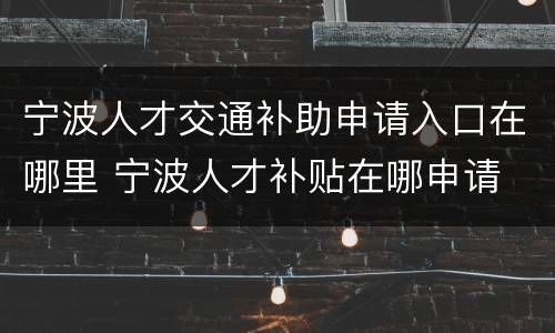 宁波人才交通补助申请入口在哪里 宁波人才补贴在哪申请