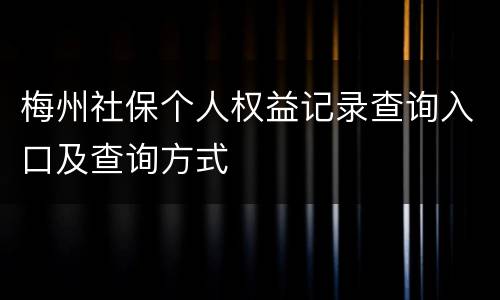 梅州社保个人权益记录查询入口及查询方式