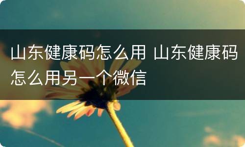 山东健康码怎么用 山东健康码怎么用另一个微信