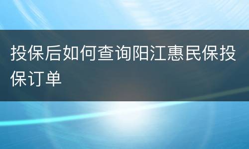 投保后如何查询阳江惠民保投保订单