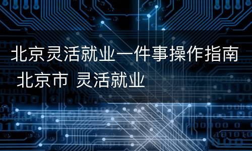 北京灵活就业一件事操作指南 北京市 灵活就业