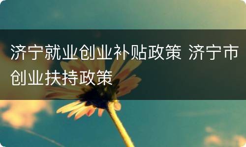 济宁就业创业补贴政策 济宁市创业扶持政策