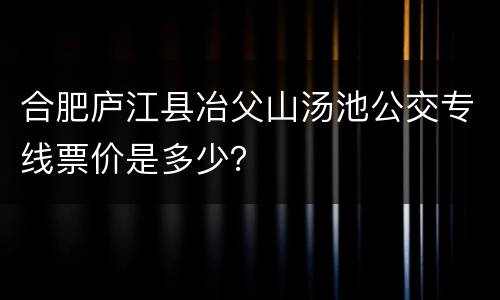 合肥庐江县冶父山汤池公交专线票价是多少？