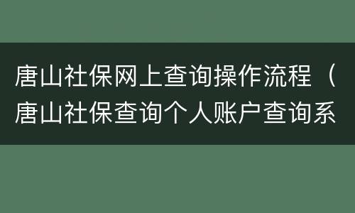 唐山社保网上查询操作流程（唐山社保查询个人账户查询系统）