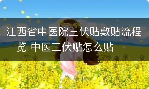江西省中医院三伏贴敷贴流程一览 中医三伏贴怎么贴