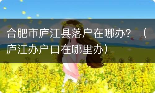 合肥市庐江县落户在哪办？（庐江办户口在哪里办）