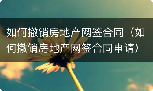 如何撤销房地产网签合同（如何撤销房地产网签合同申请）