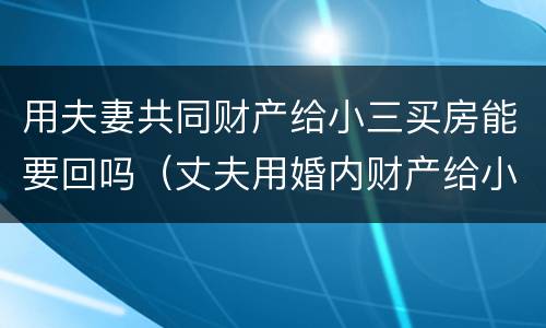 用夫妻共同财产给小三买房能要回吗（丈夫用婚内财产给小三买房）