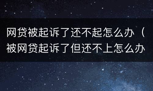 网贷被起诉了还不起怎么办（被网贷起诉了但还不上怎么办）
