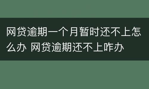 网贷逾期一个月暂时还不上怎么办 网贷逾期还不上咋办