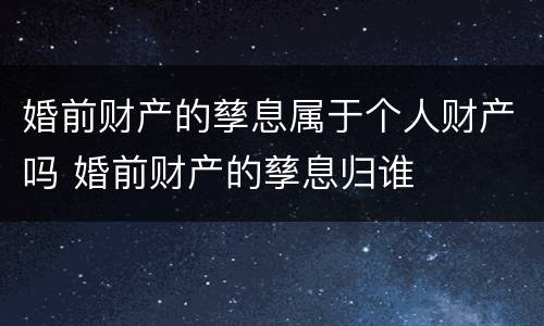 婚前财产的孳息属于个人财产吗 婚前财产的孳息归谁