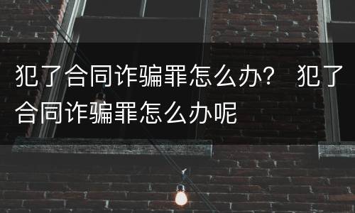 犯了合同诈骗罪怎么办？ 犯了合同诈骗罪怎么办呢