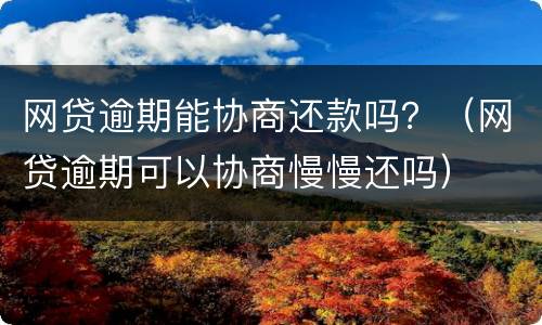 网贷逾期能协商还款吗？（网贷逾期可以协商慢慢还吗）