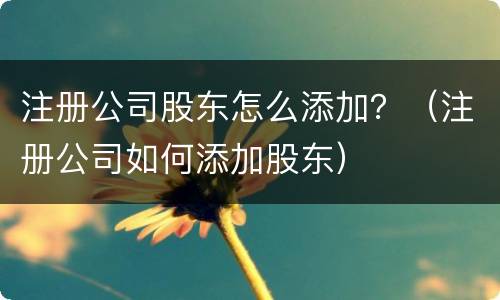 注册公司股东怎么添加？（注册公司如何添加股东）