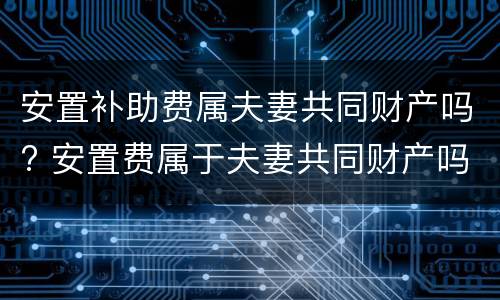 安置补助费属夫妻共同财产吗? 安置费属于夫妻共同财产吗