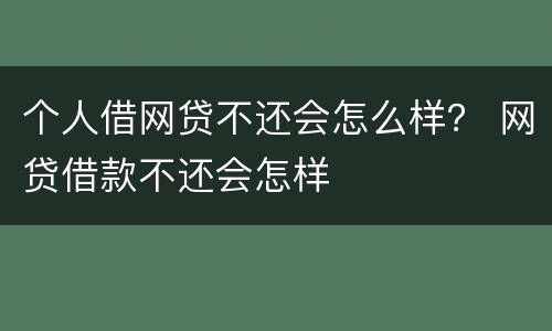个人借网贷不还会怎么样？ 网贷借款不还会怎样