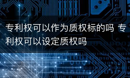 专利权可以作为质权标的吗 专利权可以设定质权吗