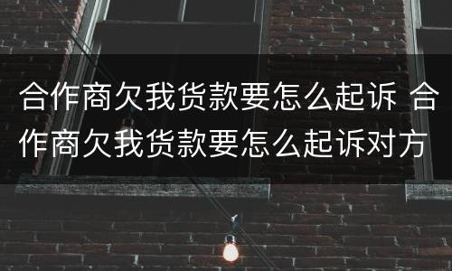 合作商欠我货款要怎么起诉 合作商欠我货款要怎么起诉对方