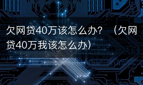 欠网贷40万该怎么办？（欠网贷40万我该怎么办）