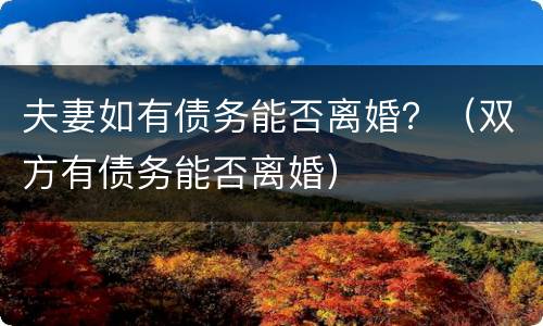 夫妻如有债务能否离婚？（双方有债务能否离婚）