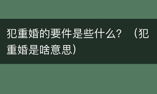 犯重婚的要件是些什么？（犯重婚是啥意思）