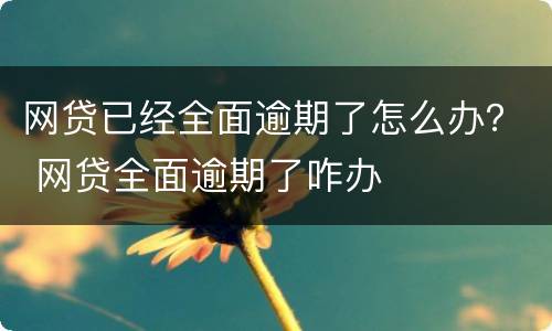 网贷已经全面逾期了怎么办？ 网贷全面逾期了咋办