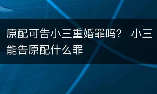 原配可告小三重婚罪吗？ 小三能告原配什么罪