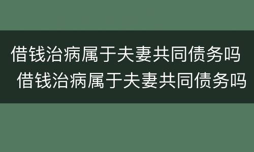 借钱治病属于夫妻共同债务吗 借钱治病属于夫妻共同债务吗