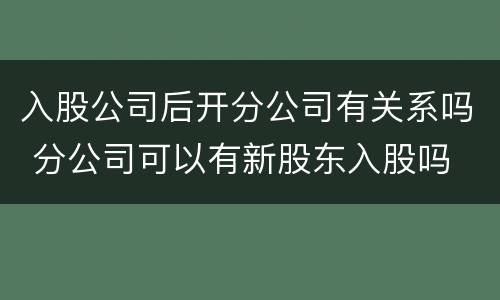 入股公司后开分公司有关系吗 分公司可以有新股东入股吗