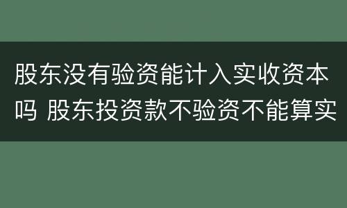 股东没有验资能计入实收资本吗 股东投资款不验资不能算实收资本吗