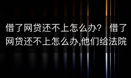 借了网贷还不上怎么办？ 借了网贷还不上怎么办,他们给法院传票