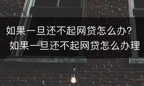 如果一旦还不起网贷怎么办？ 如果一旦还不起网贷怎么办理